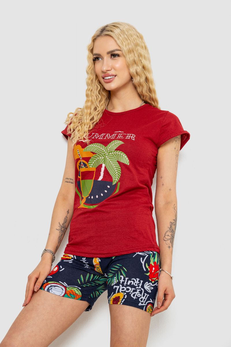 Піжама жіноча з принтом, колір бордово-синій, 243R3054 - Зображення 3