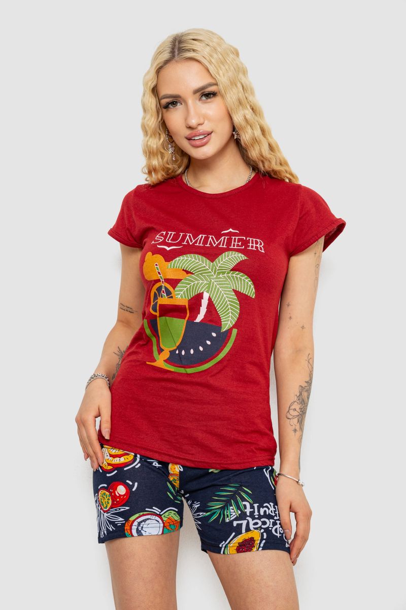 Піжама жіноча з принтом, колір бордово-синій, 243R3054