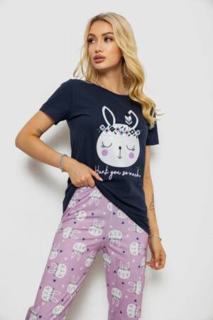 Піжама жіноча з принтом, колір синій, 243R15664