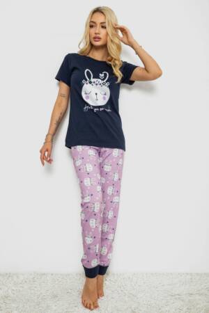 Піжама жіноча з принтом, колір синій, 243R15664