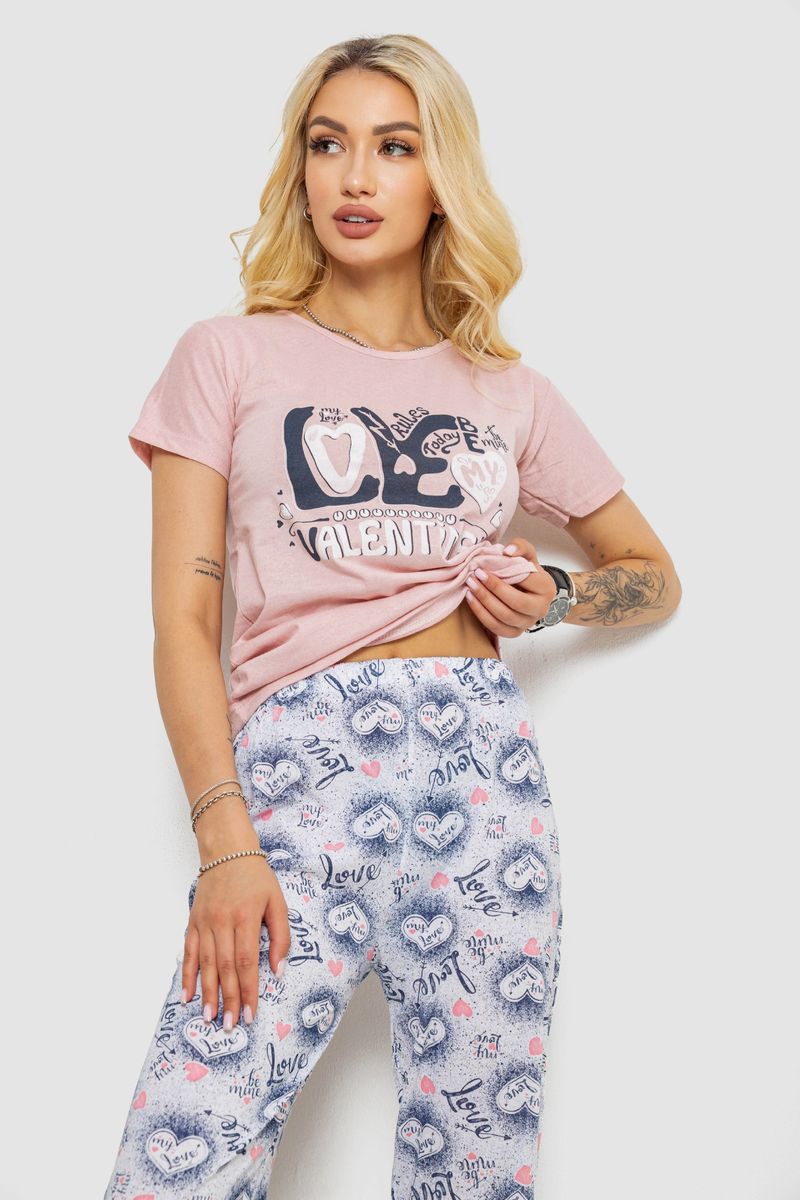 Піжама жіноча з принтом, колір пудровий, 243R2523
