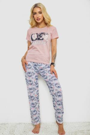 Піжама жіноча з принтом, колір пудровий, 243R2523