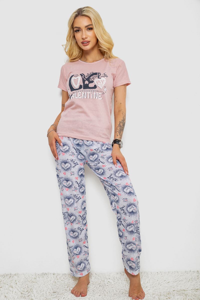 Піжама жіноча з принтом, колір пудровий, 243R2523