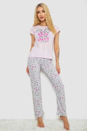 Піжама жіноча з принтом, колір рожевий, 243R7077