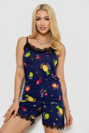 Піжама жіноча з принтом, колір синій, 243R2123