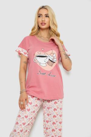 Піжама жіноча з принтом, колір пудровий, 243R2085-1