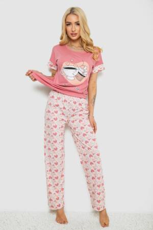 Піжама жіноча з принтом, колір пудровий, 243R2085-1