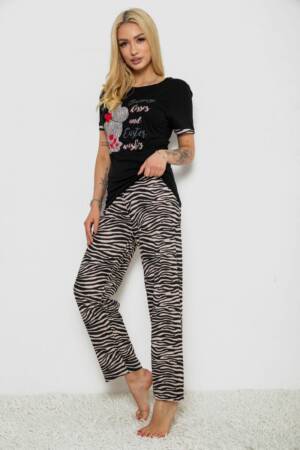 Піжама жіноча з принтом, колір чорний, 243R2032-E
