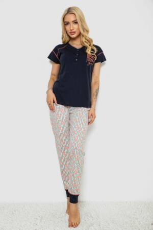 Піжама жіноча з принтом, колір синій, 243R0004-18