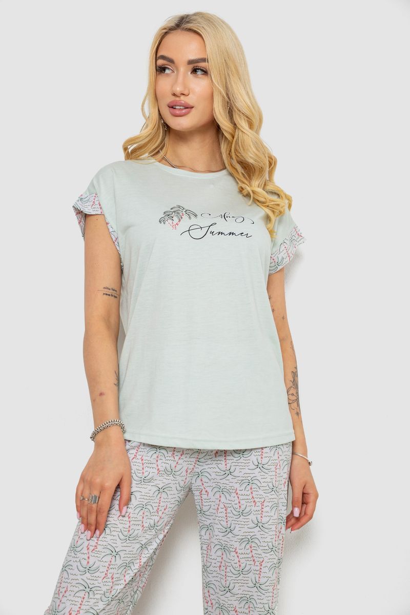 Піжама жіноча з принтом, колір м'ятний, 243R2078 - Зображення 2