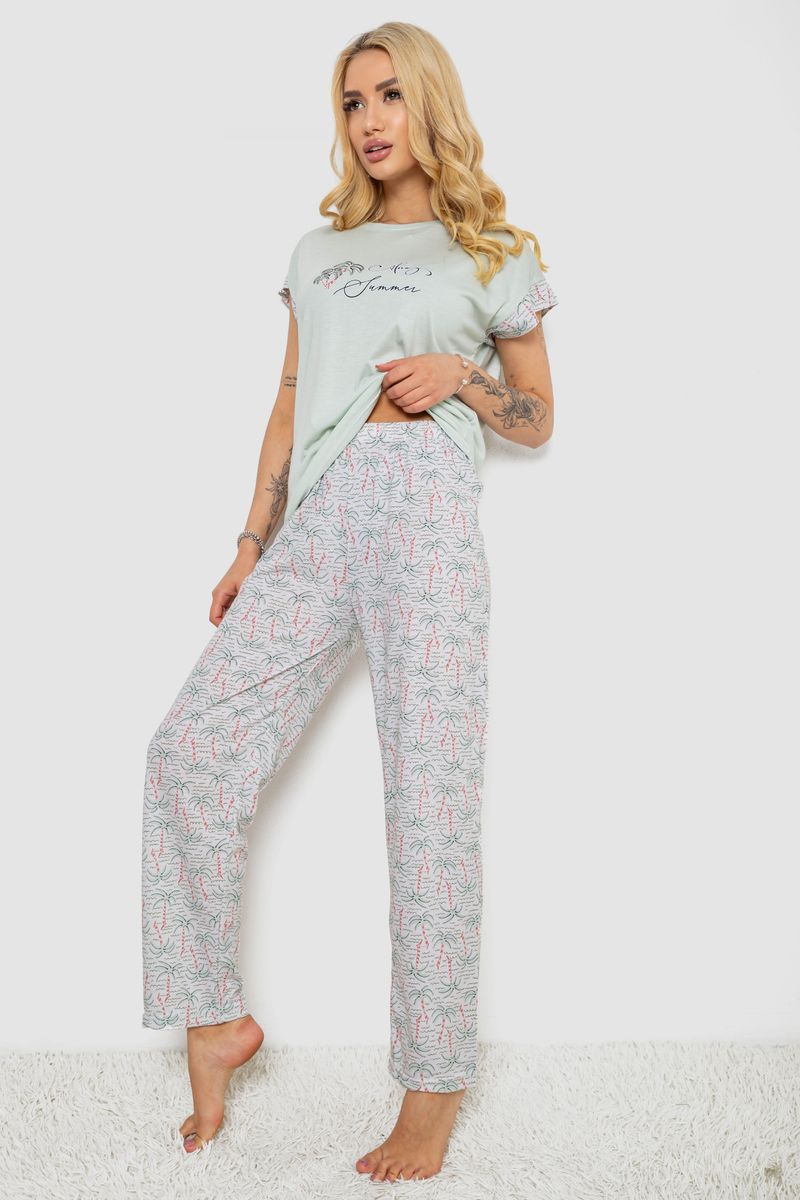 Піжама жіноча з принтом, колір м'ятний, 243R2078 - Зображення 3