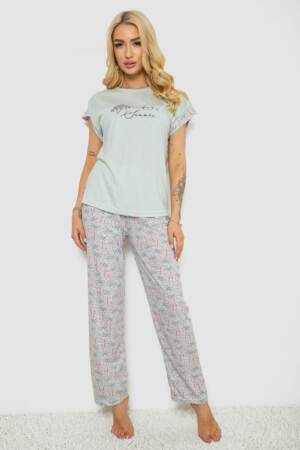 Піжама жіноча з принтом, колір м’ятний, 243R2078