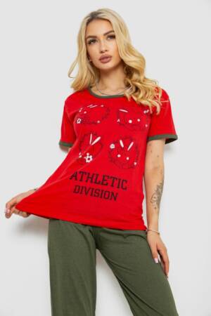 Піжама жіноча з принтом, колір червоний, 243R20265