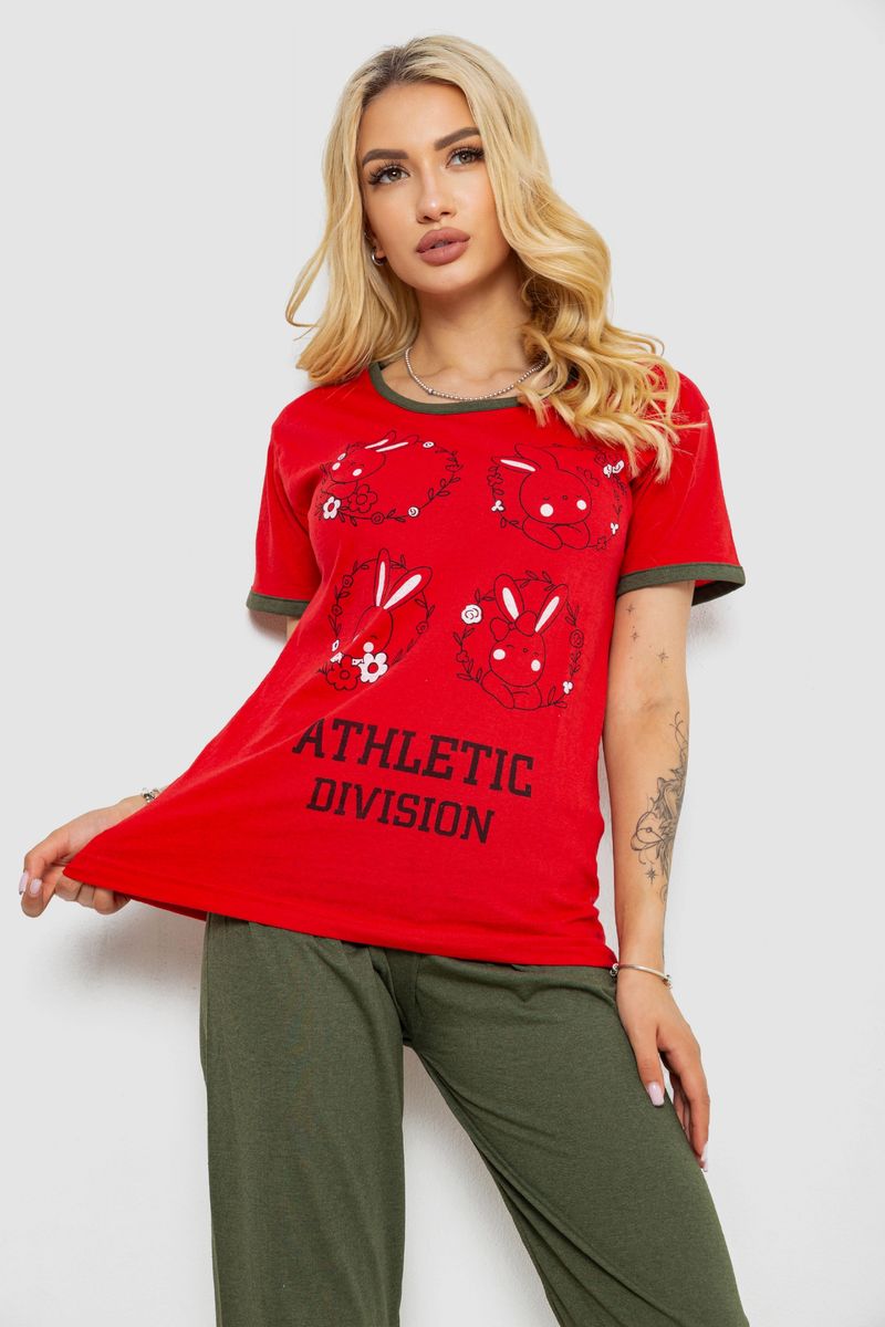 Піжама жіноча з принтом, колір червоний, 243R20265 - Зображення 2