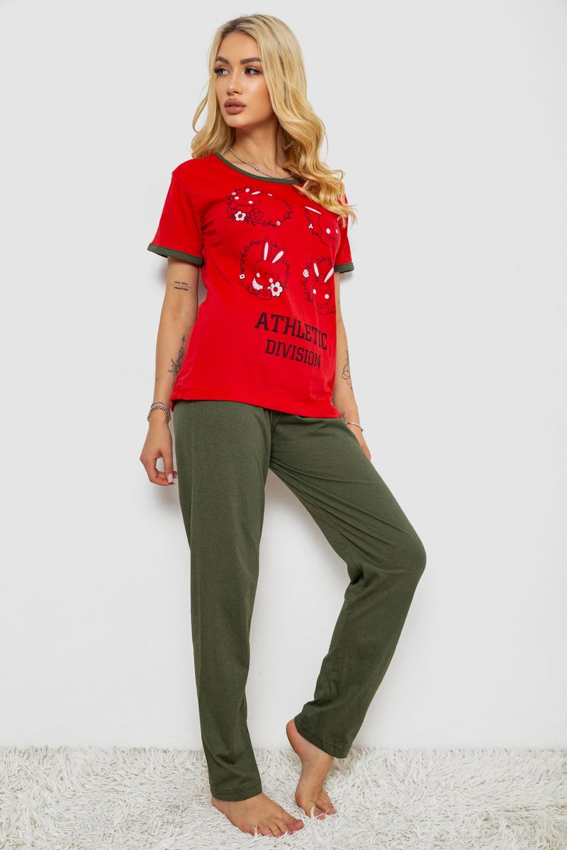 Піжама жіноча з принтом, колір червоний, 243R20265 - Зображення 3