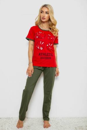 Піжама жіноча з принтом, колір червоний, 243R20265
