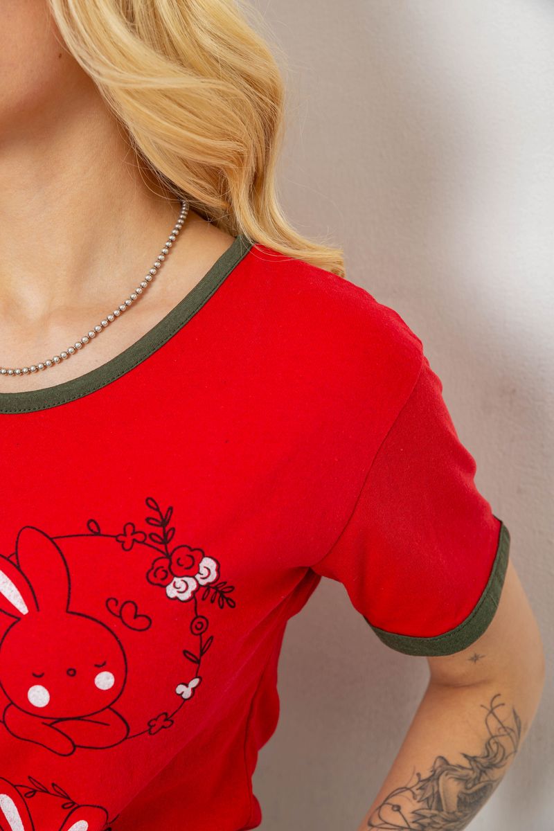 Піжама жіноча з принтом, колір червоний, 243R20265 - Зображення 5