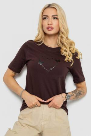 Жіноча футболка з принтом, колір шоколадний, 241R125