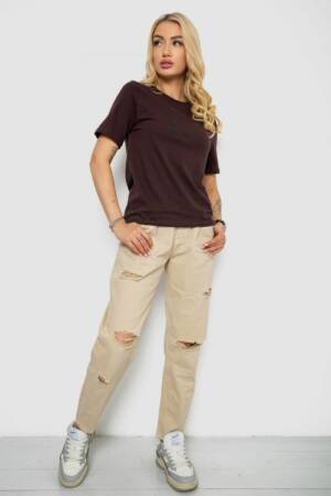 Жіноча футболка з принтом, колір шоколадний, 241R125