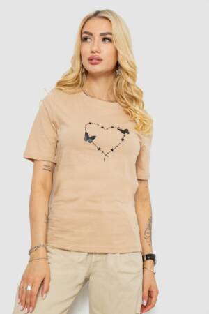 Жіноча футболка з принтом, колір бежевий, 241R125