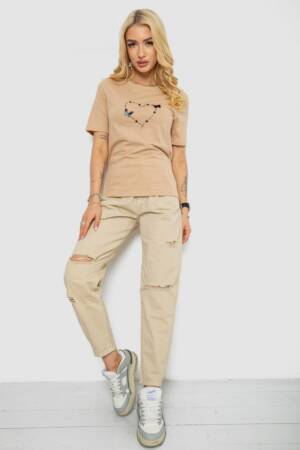 Жіноча футболка з принтом, колір бежевий, 241R125