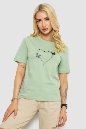 Жіноча футболка з принтом, колір оливковий, 241R125