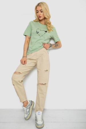 Жіноча футболка з принтом, колір оливковий, 241R125