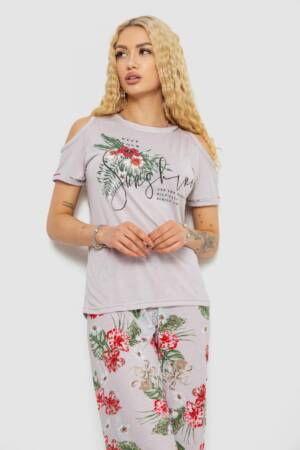 Піжама жіноча з принтом, колір світло-бузковий, 243R2038-C