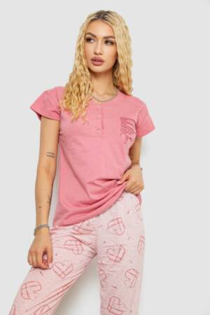 Піжама жіноча з принтом, колір пудровий, 243R0004-P4