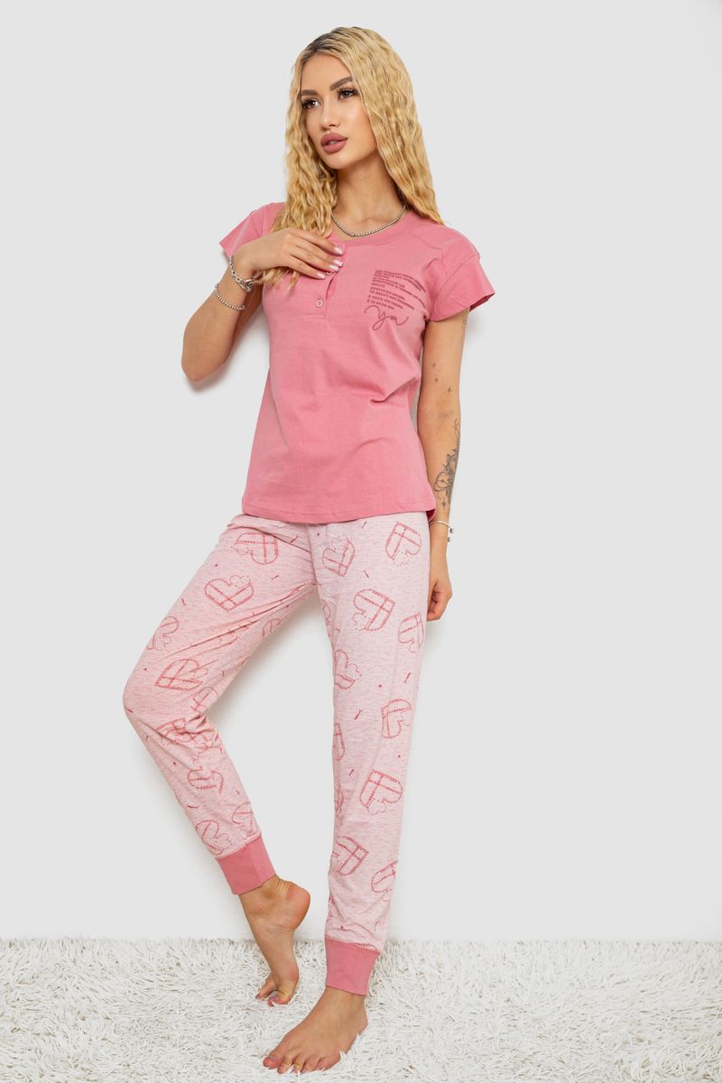 Піжама жіноча з принтом, колір пудровий, 243R0004-P4 - Зображення 3