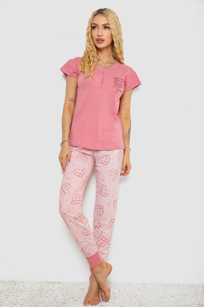 Піжама жіноча з принтом, колір пудровий, 243R0004-P4