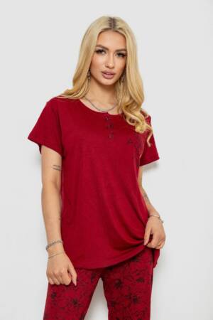 Піжама жіноча з принтом, колір бордовий, 243R10202