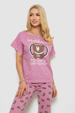 Піжама жіноча з принтом, колір пудровий, 243R15406