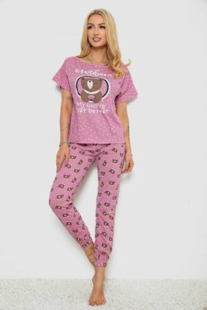 Піжама жіноча з принтом, колір пудровий, 243R15406