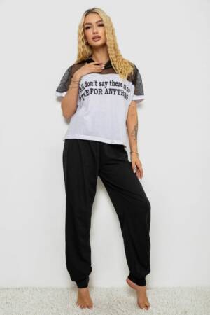 Піжама жіноча з принтом, колір білий, 243R1600-024-2