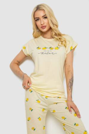 Піжама жіноча з принтом, колір жовтий, 243R2076