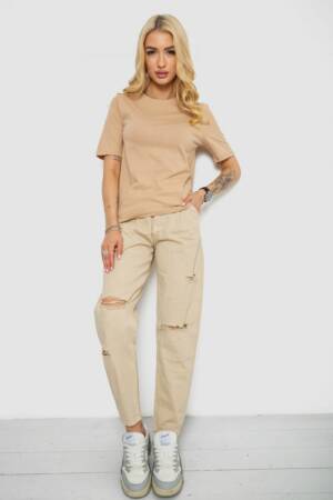 Футболка жіноча однотонна, колір бежевий, 241R1800