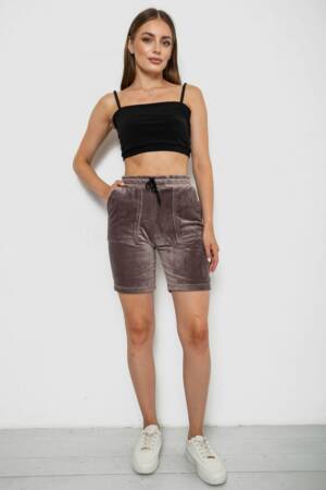 Шорти жіночі велюрові, колір коричневий, 238R58169-2