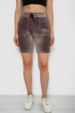 Шорти жіночі велюрові, колір коричневий, 238R58169-2