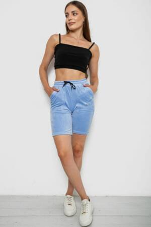 Шорти жіночі велюрові, колір блакитний, 238R58169-2