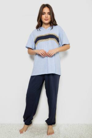 Піжама жіноча з принтом, колір блакитний, 243R1600-028