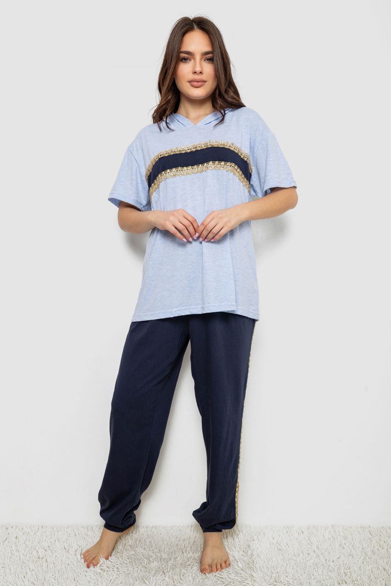 Піжама жіноча з принтом, колір блакитний, 243R1600-028