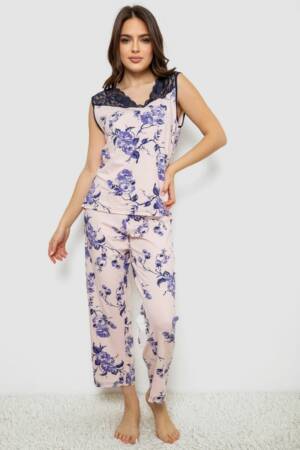 Піжама жіноча з принтом, колір персиковий, 243R1600-018