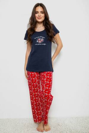 Піжама жіноча з принтом, колір синій, 243R1484-006