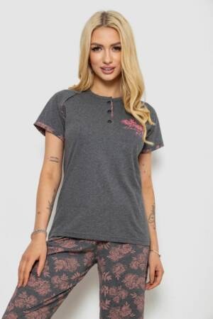 Піжама жіноча з принтом, колір темно-сірий, 243R9216