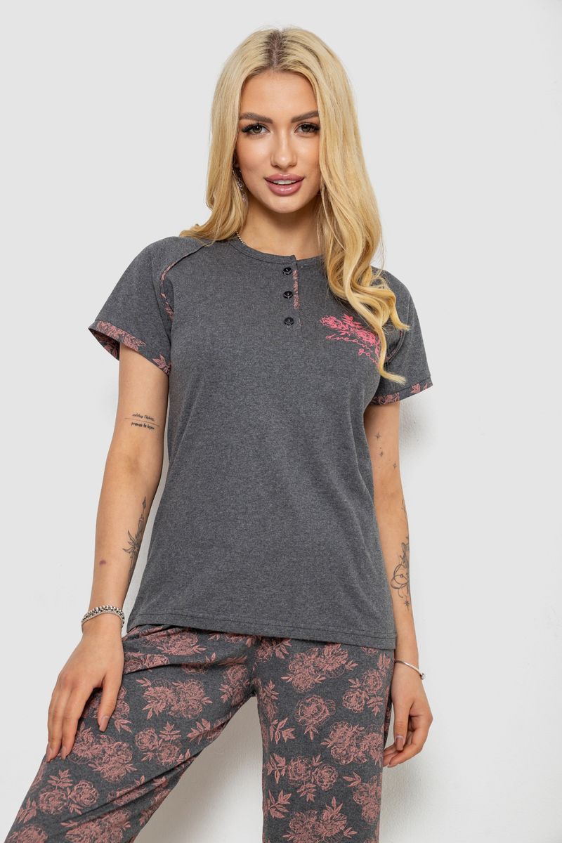 Піжама жіноча з принтом, колір темно-сірий, 243R9216