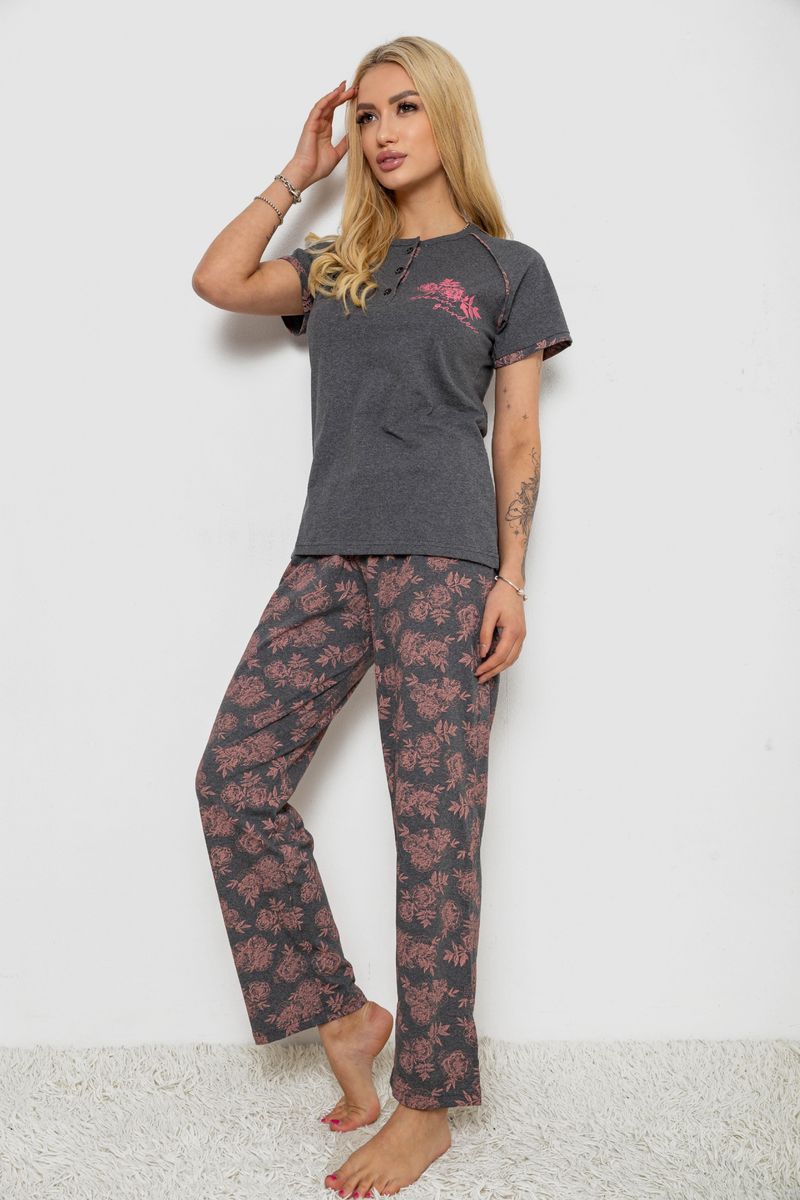 Піжама жіноча з принтом, колір темно-сірий, 243R9216 - Зображення 3