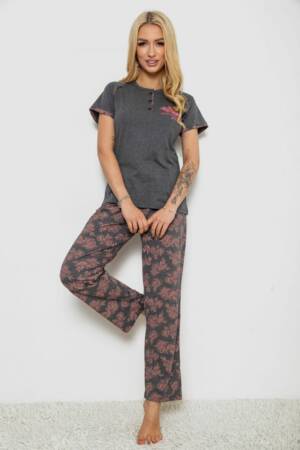Піжама жіноча з принтом, колір темно-сірий, 243R9216