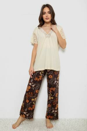 Піжама жіноча з принтом, колір жовтий, 243R1600-008