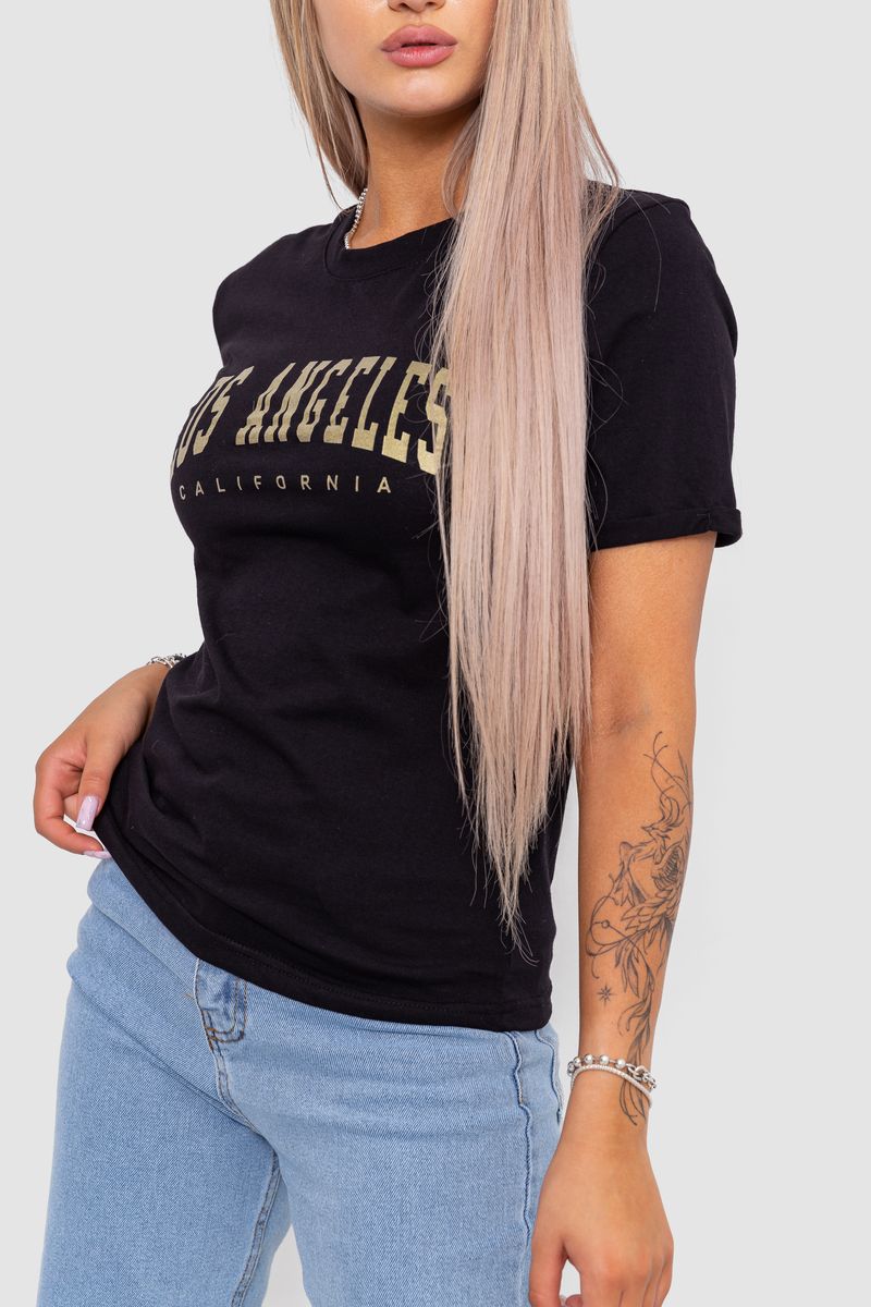 Футболка жіноча з принтом, колір чорний, 238R57476 - Зображення 3